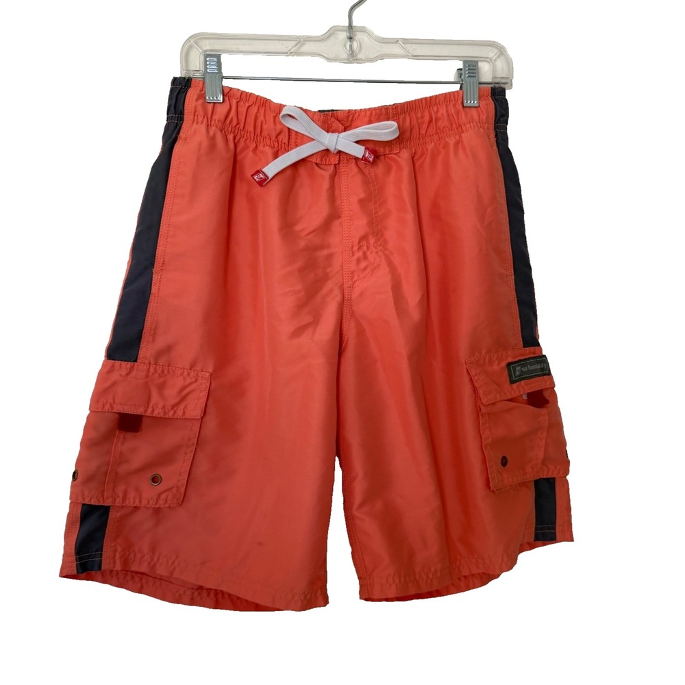 Surfmentality Mens Sz M Coral Orange Cargo Swim Trunks‎ Board Shorts B-3218-SN